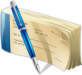 Blue ink pen in front of checkbook